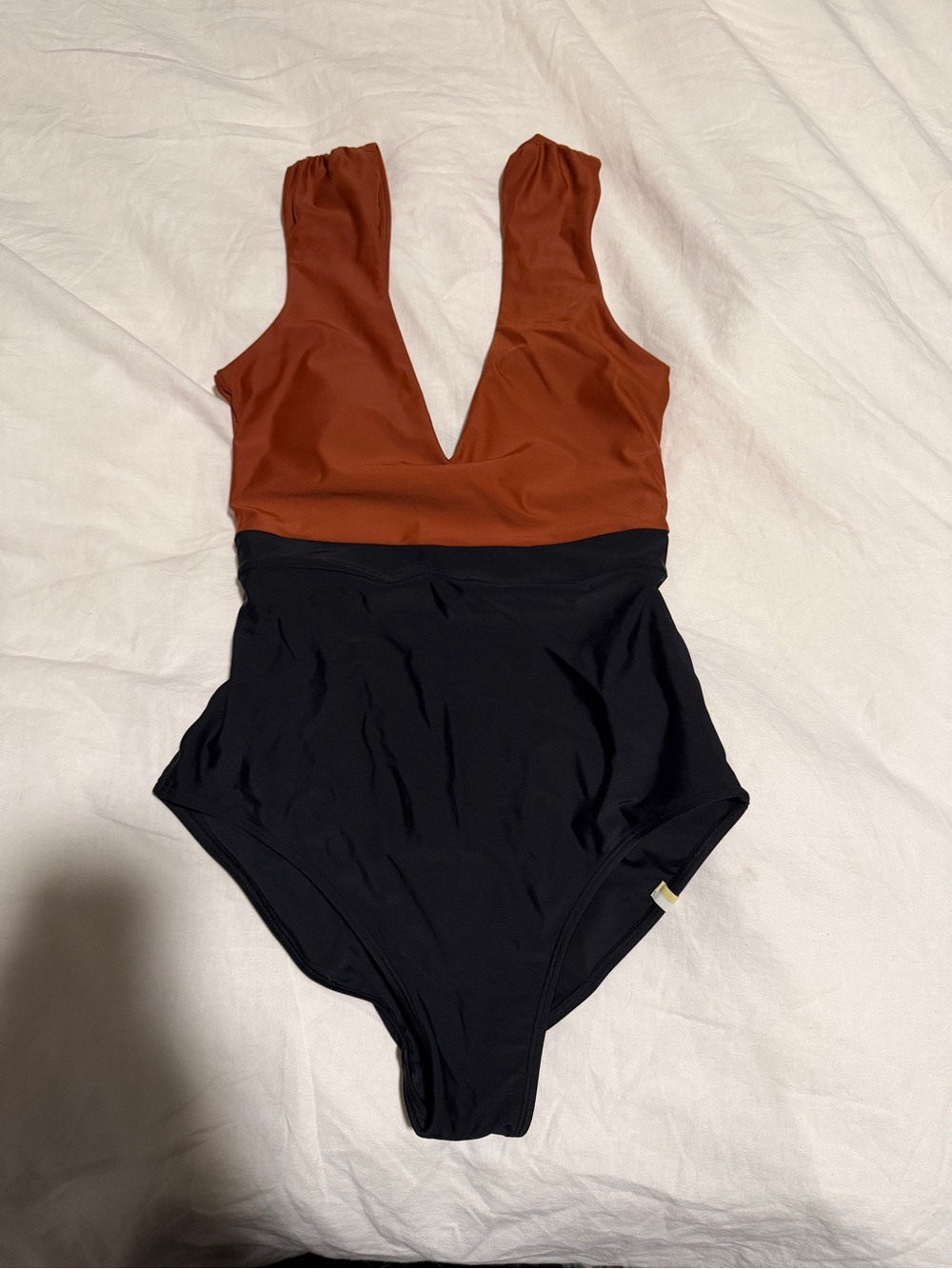 summersalt Two-Tone Deep V One-Piece Swimsuit - Rust & Black